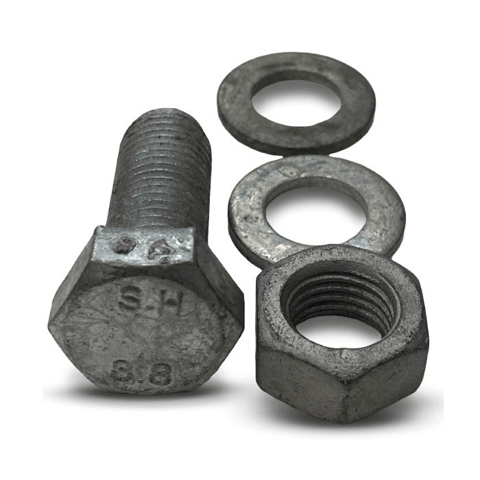 3/8-16 X 5" Hex Bolts – Hot Dipped Galvanized, With Nuts, Grade A307, Qty 50